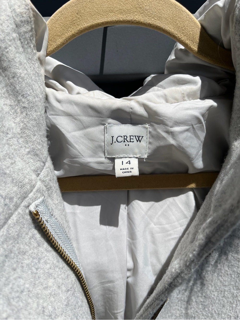 J. Crew Light Gray Wool-Blend Pea Coat with Faux Fur Trim - Picture 5 of 7